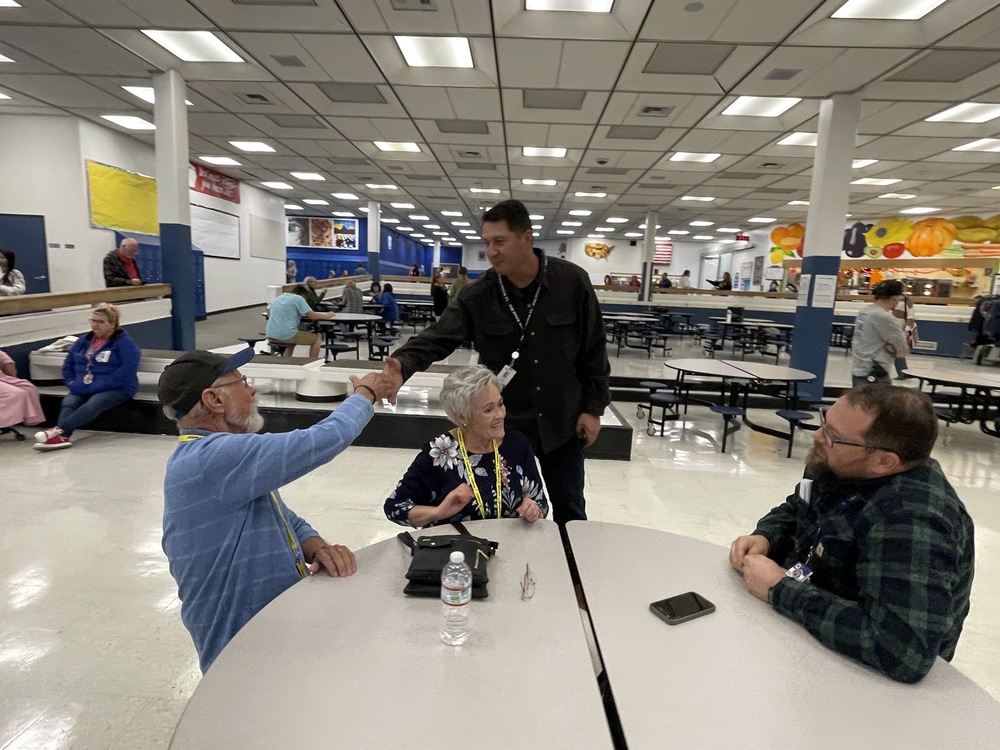 superintendent mendoza mr chris leavitt and two grandparents in the LMS commons