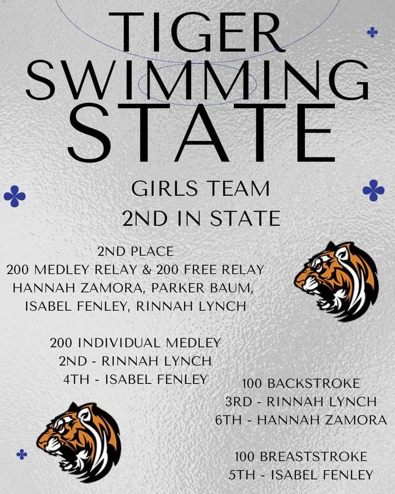 Tiger state swimming text with two tiger heads