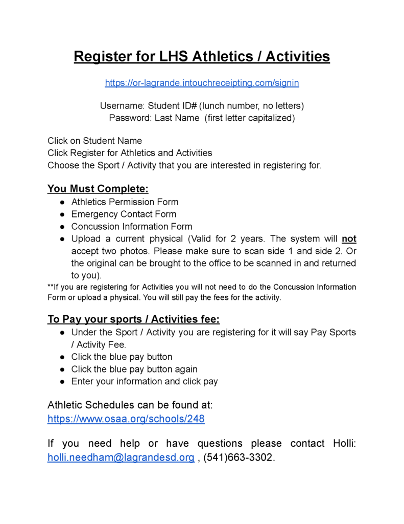 Athletic/Activity Registration