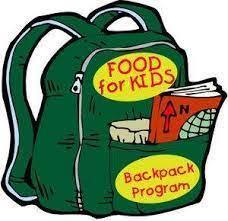 picture of green backpack saying "food for kids" "backpack program"