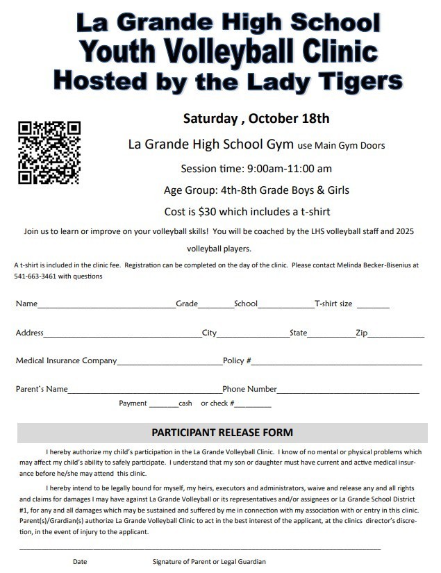 No images, only text about LHS Youth Volleyball CLinic