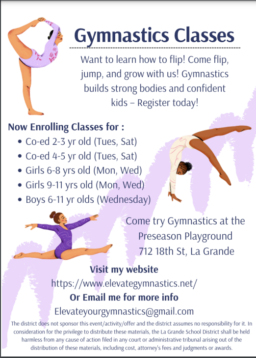 Cartoon images of three girls doing gymnastics
