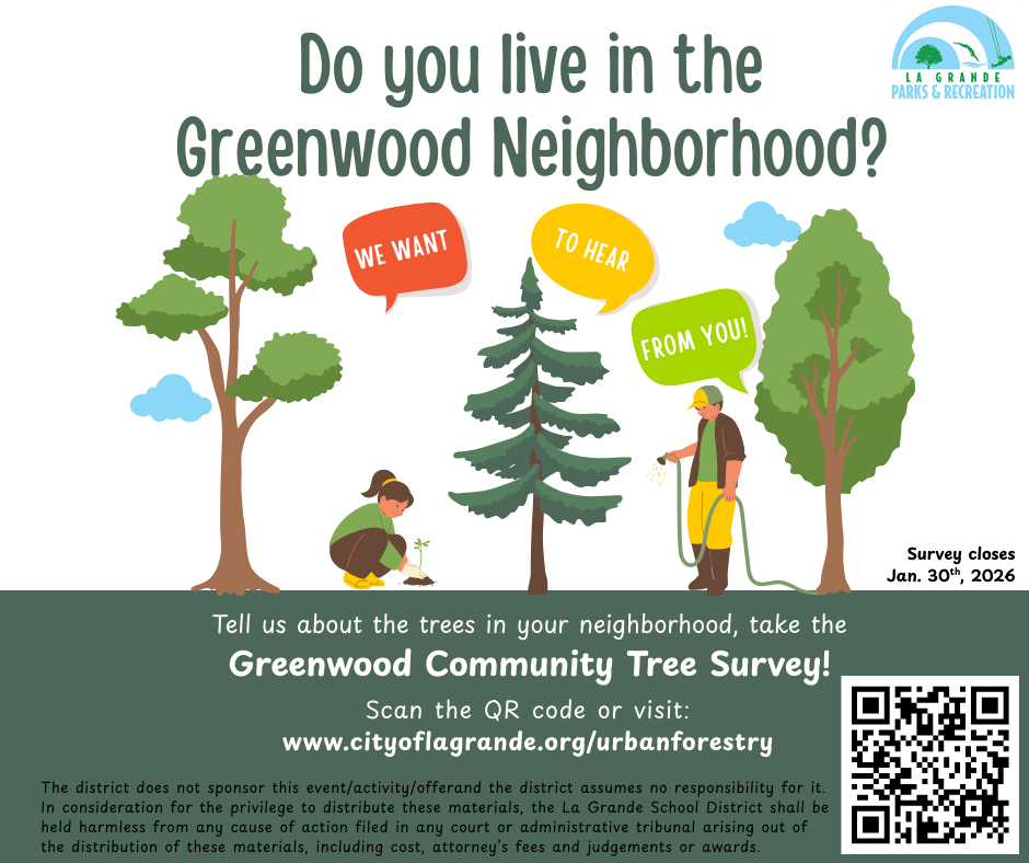 image of trees and people with info about the Greenwood area tree survey
