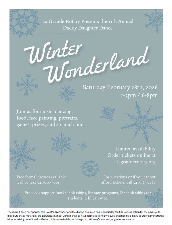 Text of Winter Wonderland and details about daddy daughter dance with snowflakes in the background