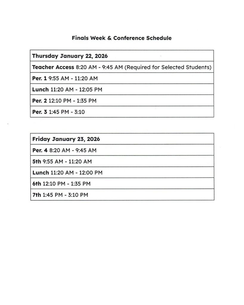 finals schedule