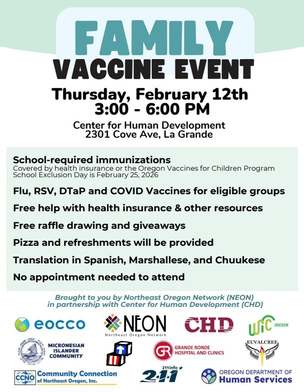 text about family vaccine event with logos of supporting entities