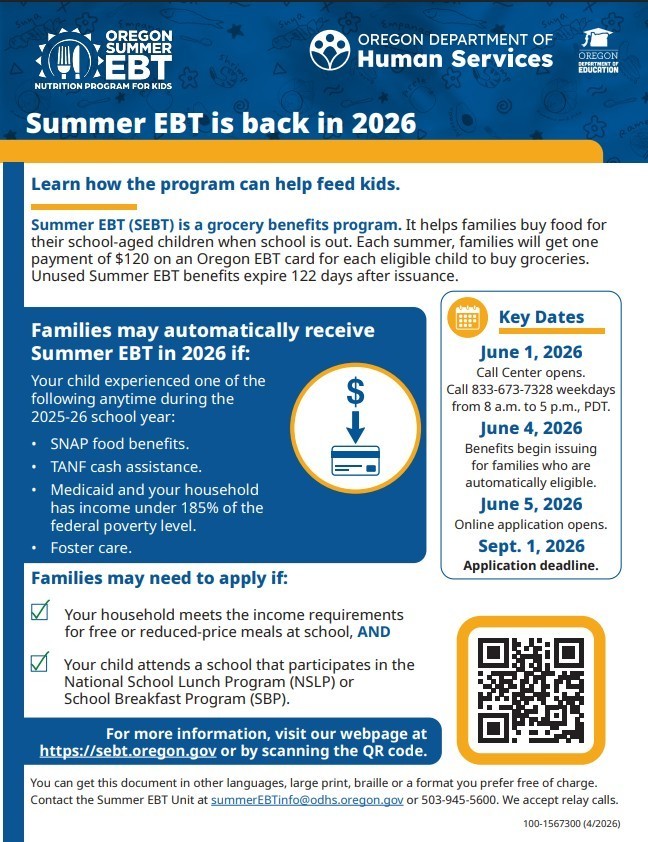 text only: details on Summer EBT program, amounts available and how to apply.