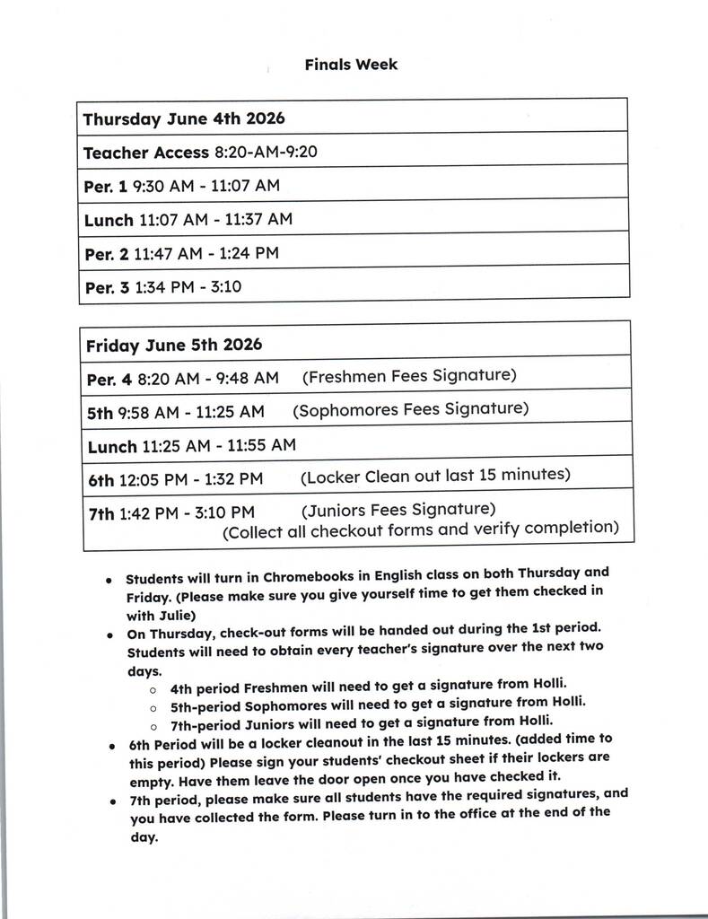 finals schedule