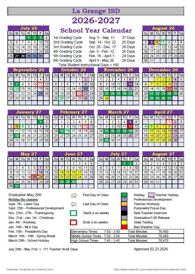 2026-2027 School Calendar
