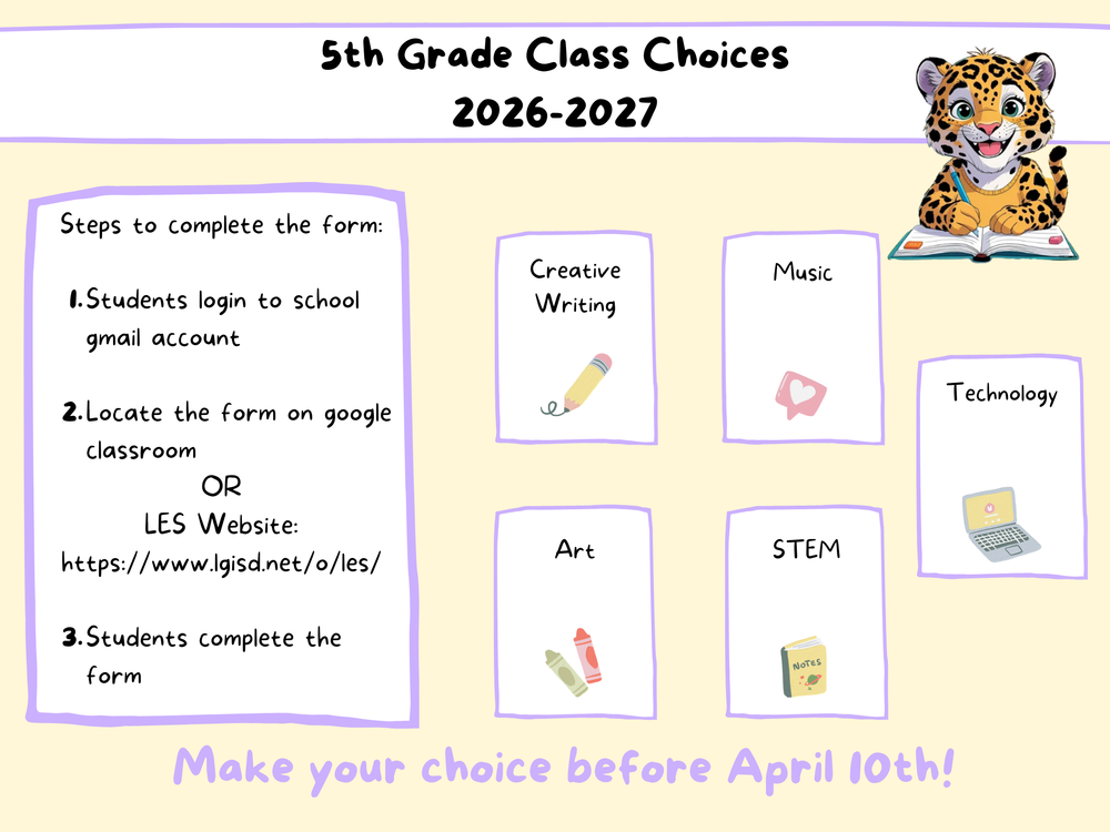 5th Grade Class Choices 2026-2027