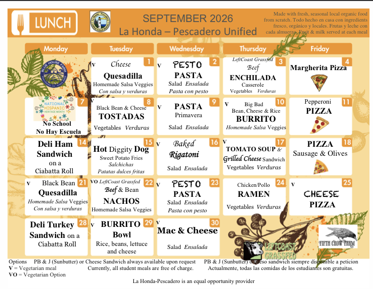 September 2026 Lunch Menu