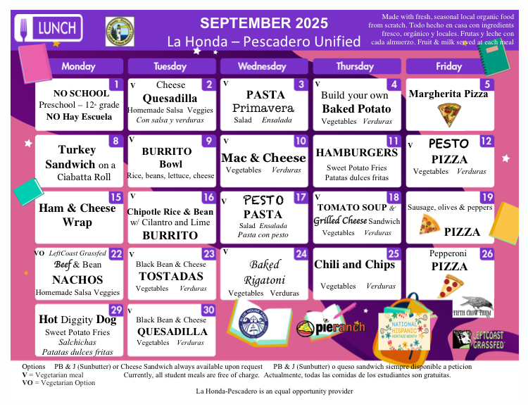 September 2025 Lunch Menu