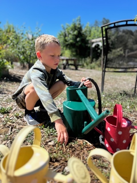 watering cans and student 