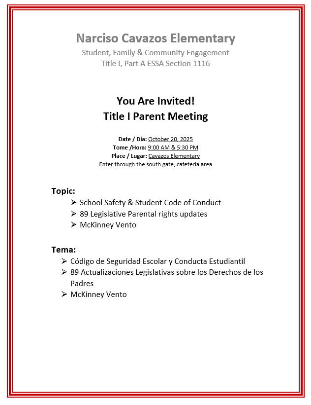 title 1 parent meeting flyer