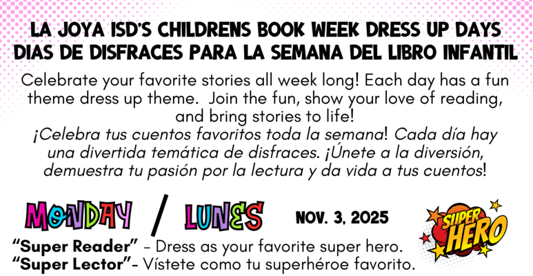 LJISD Children's Book Spirit Week Daily Dress Up Themes