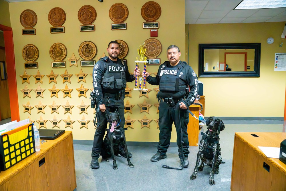 K-9s Lucky & Tarra with Handlers Officers Rosales and Garcia