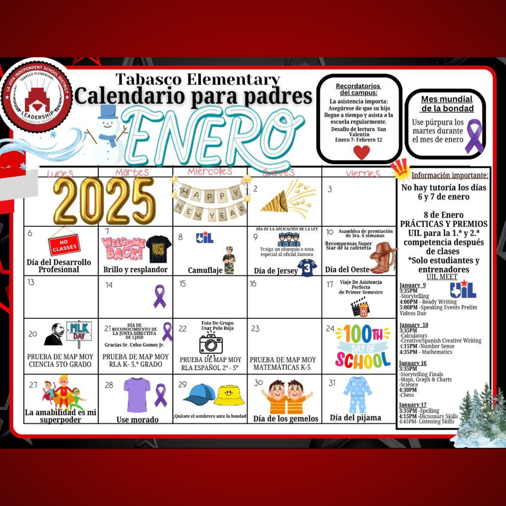 January Calendar Spanish