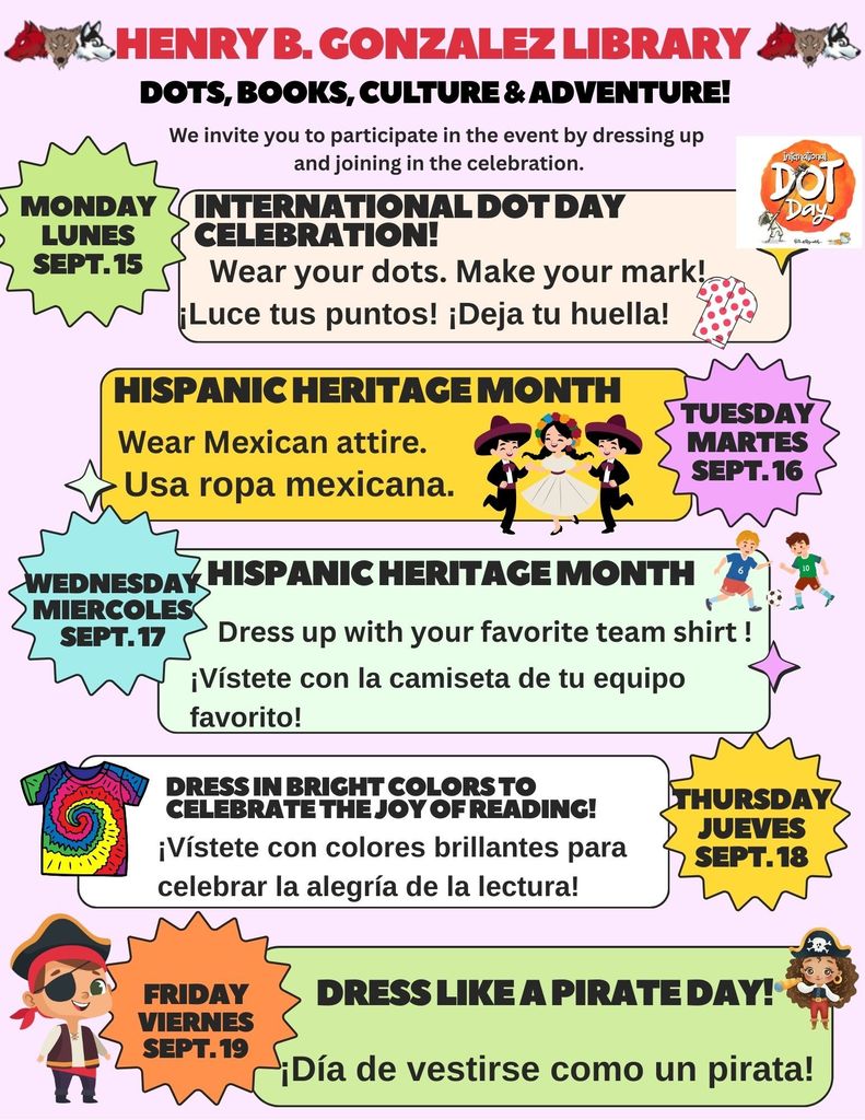 Library event flyer for Sept 15 to September 19, 2025