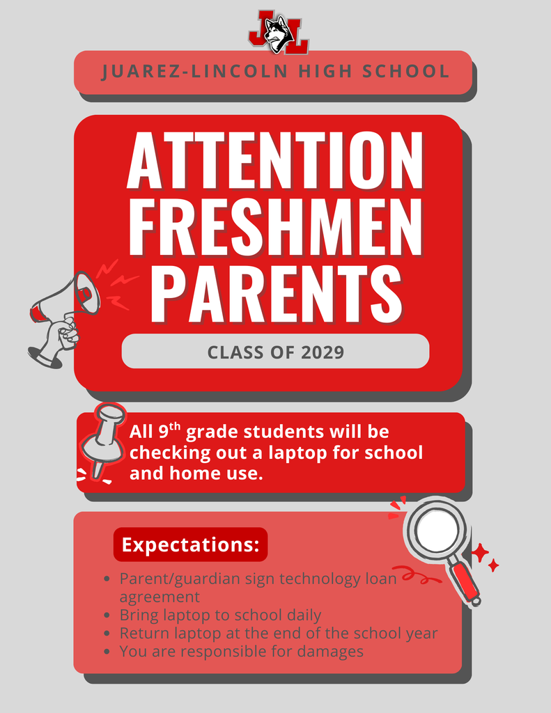 Attention Freshmen parents: all 9th grade students will be checking out a laptop for school and home use