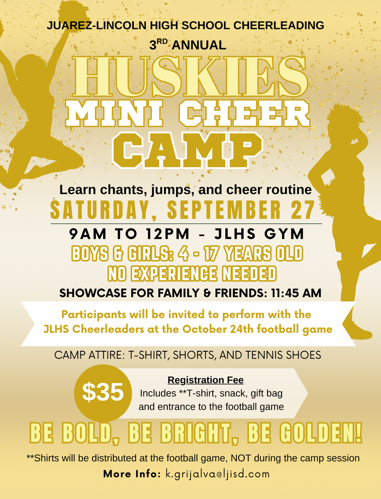 Huskies Mini Cheer Camp 2025- call 9563232890 for more info