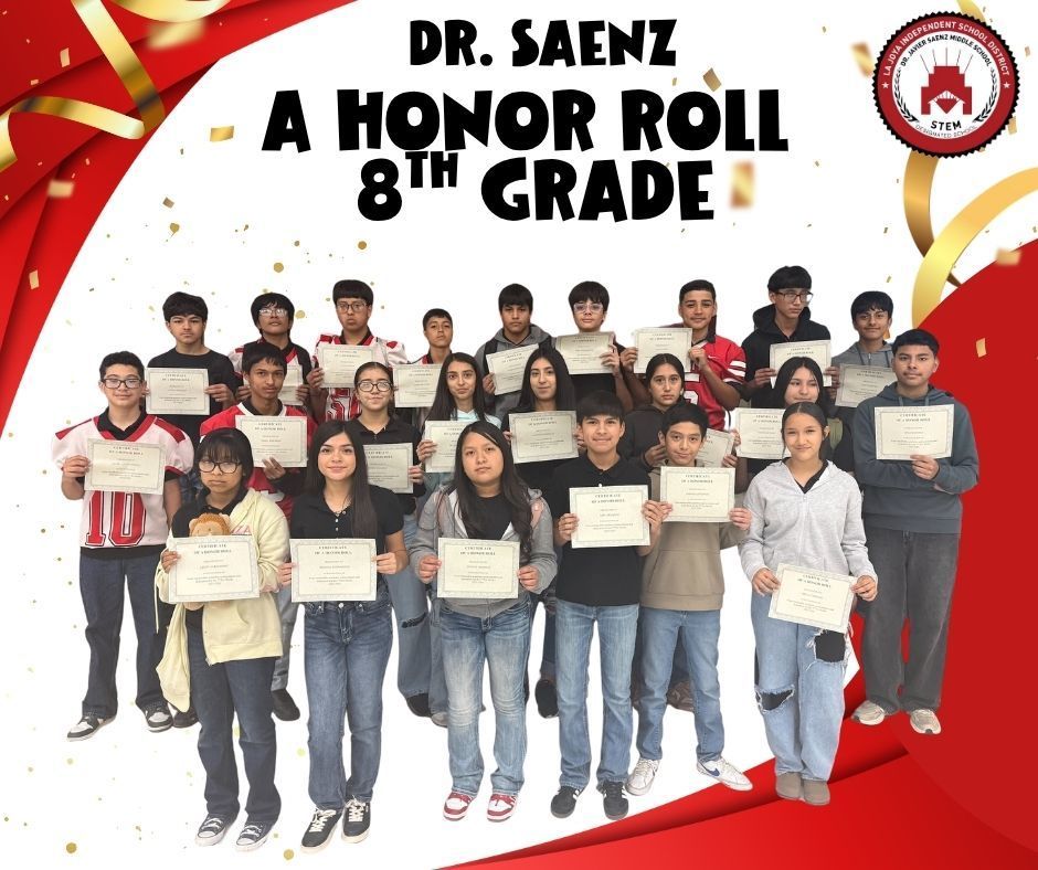 Students posing for their picture for A Honor Roll recognition. 