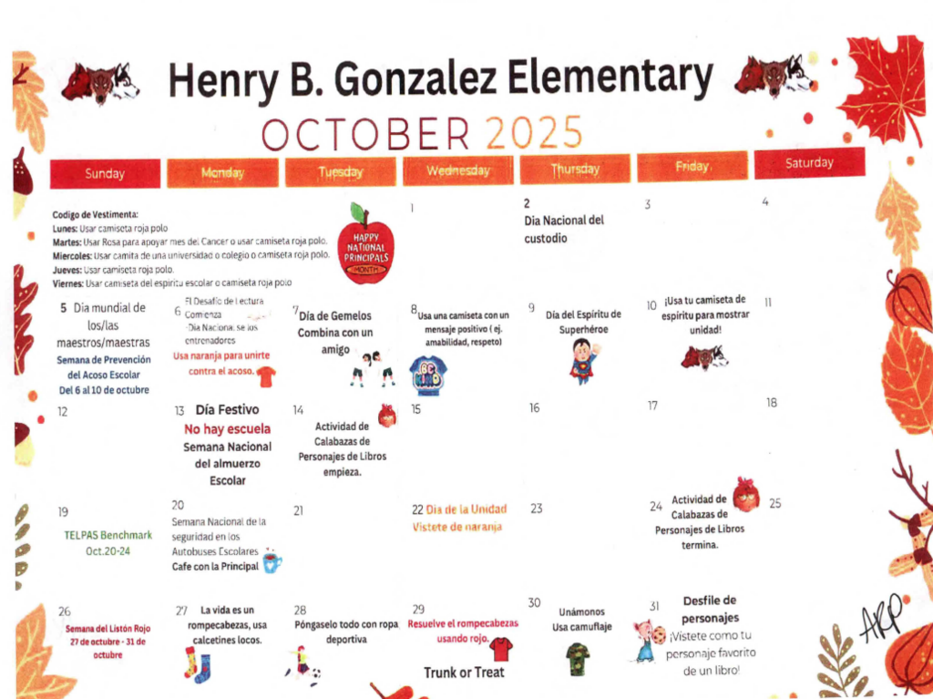 October calendar of events