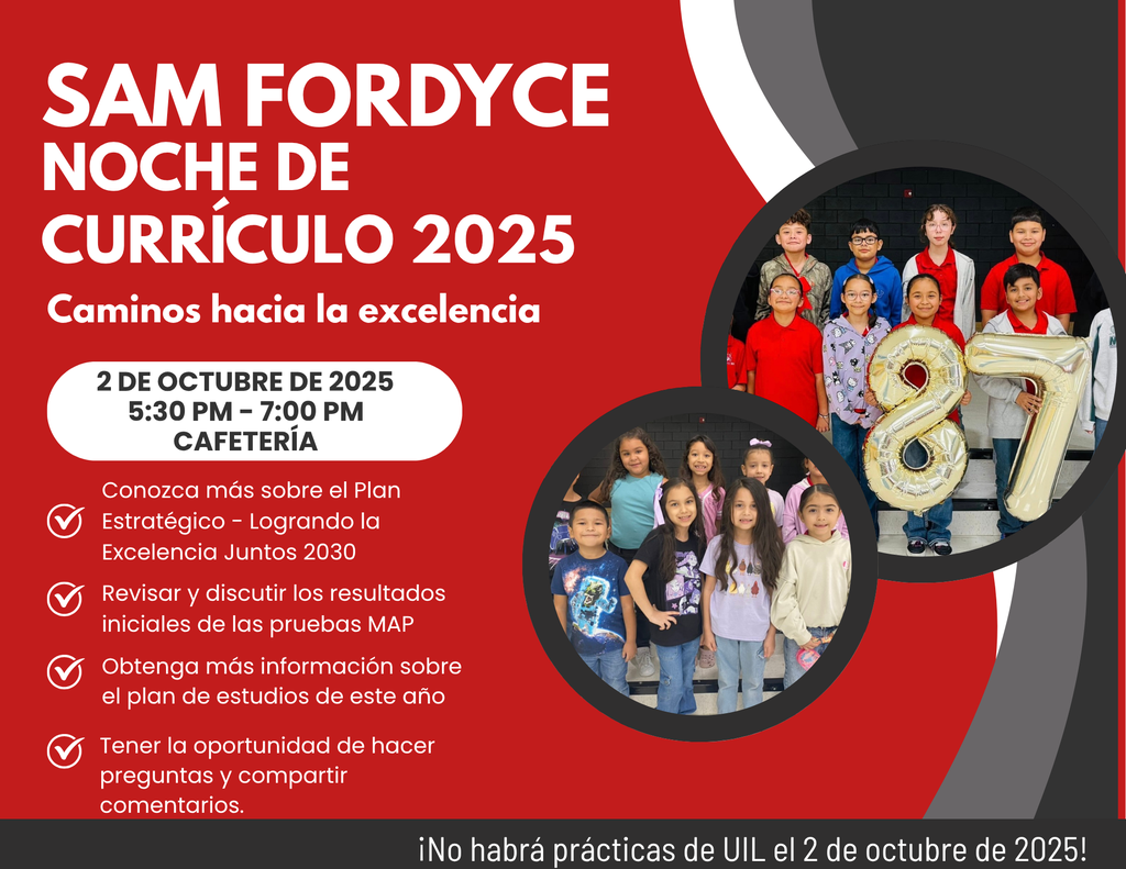 📚 Join us for Curriculum Night 2025 at Sam Fordyce! 🗓️ Thursday, Oct. 2 | ⏰ 5:30–7:00 PM | 📍Cafeteria Learn about our Strategic Plan, MAP scores, & curriculum. #PathwaysToExcellence