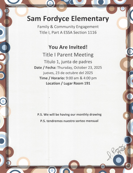 October 23, 2025 - Title 1 Parent Meeting