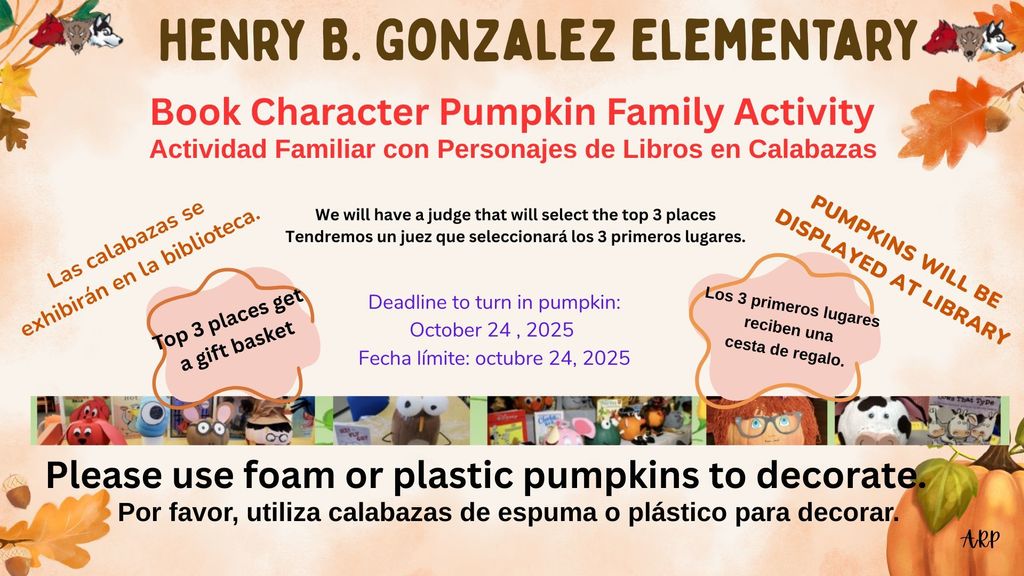 Book Character Pumpkin Family Activity Flyer