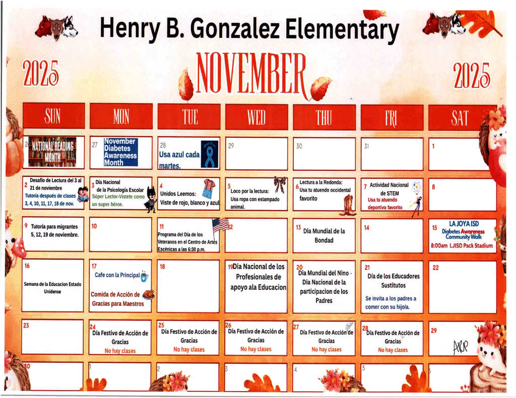 November Calendar of events