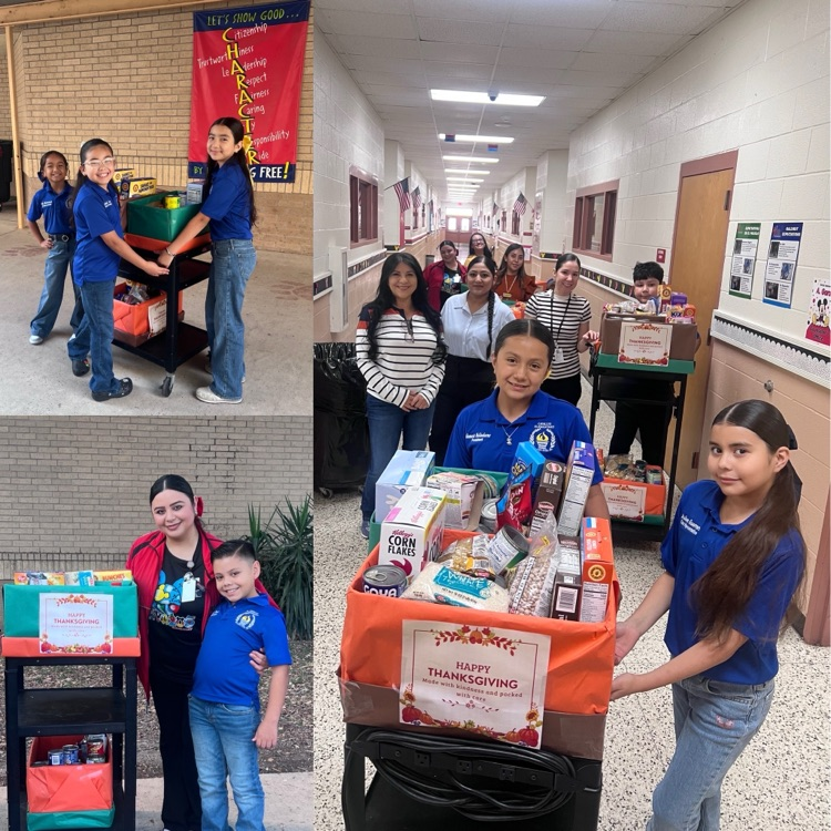 students and teachers distributing food boxes