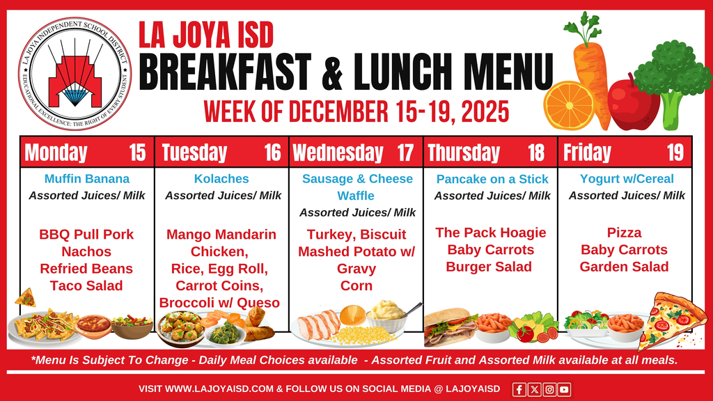 School Lunch for the Week of Dec. 15-19