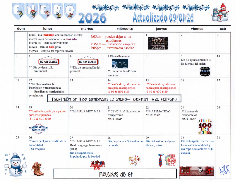 Updated January Calendar of Events