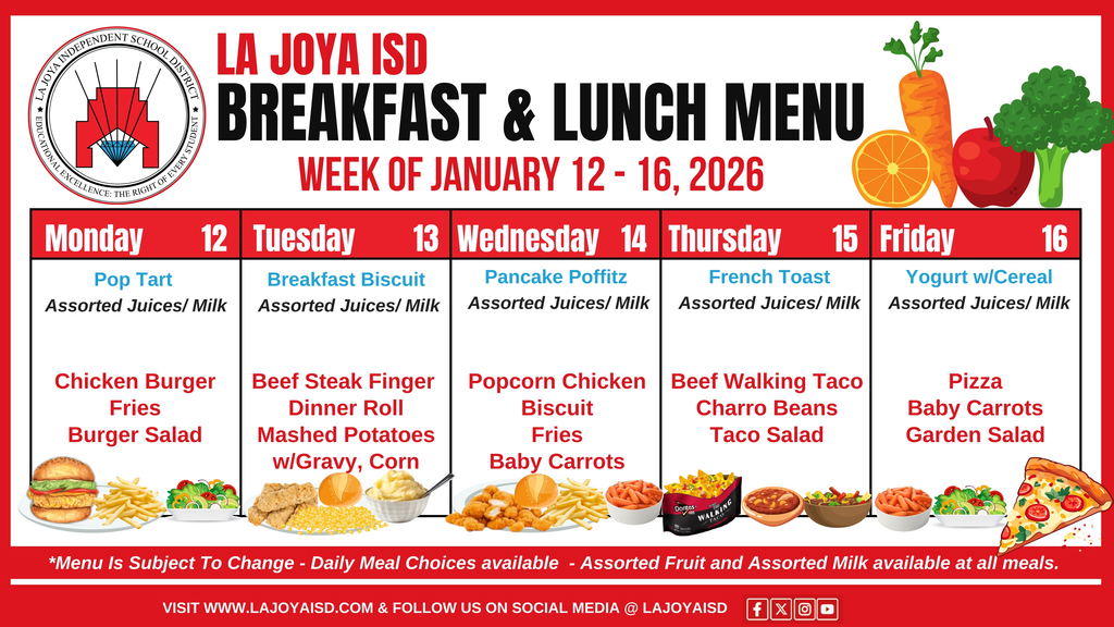 School Lunch week of Jan. 12-16 