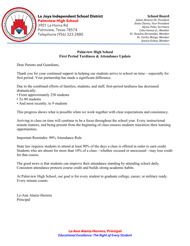 First Period Tardiness & Attendance Update