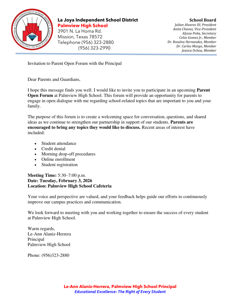 Parent Open Forum with Principal