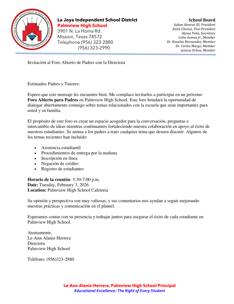 Parent Open Forum with Principal