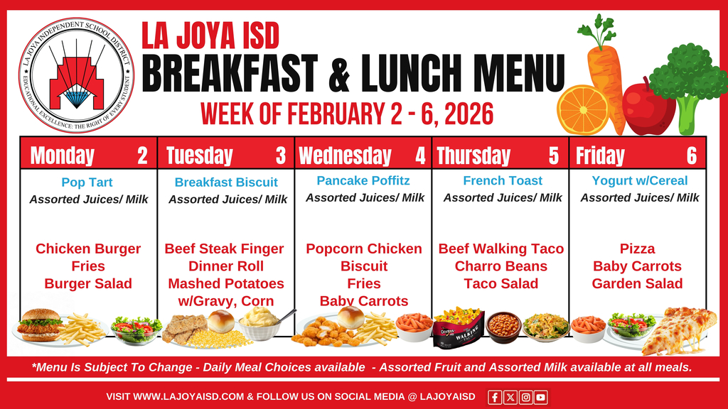 School Lunch Menu for Feb