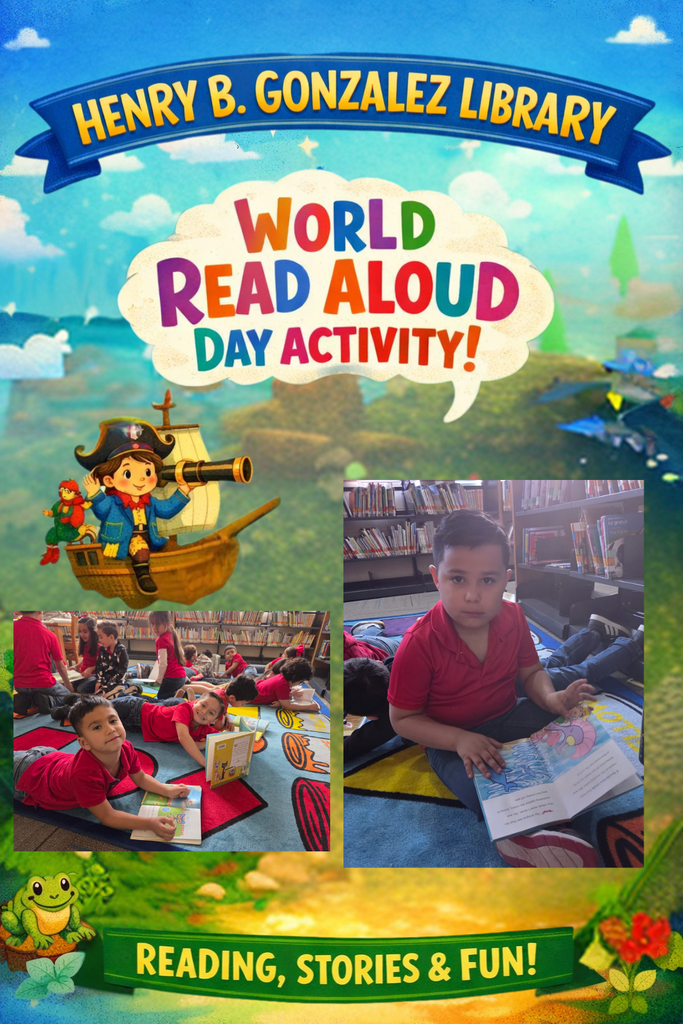 celebrating world read aloud day at the library by students reading books together with their peers.