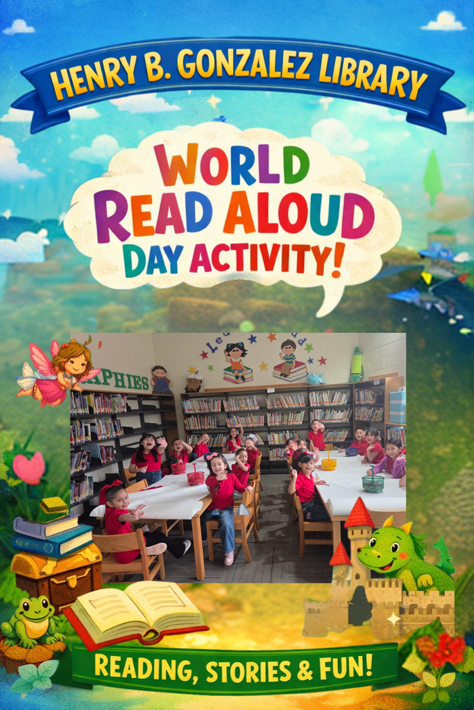 celebrating world read aloud day at the library by students reading books together with their peers.
