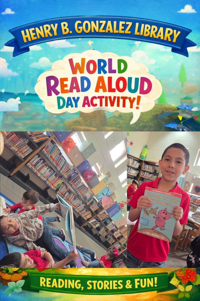 celebrating world read aloud day at the library by students reading books together with their peers.