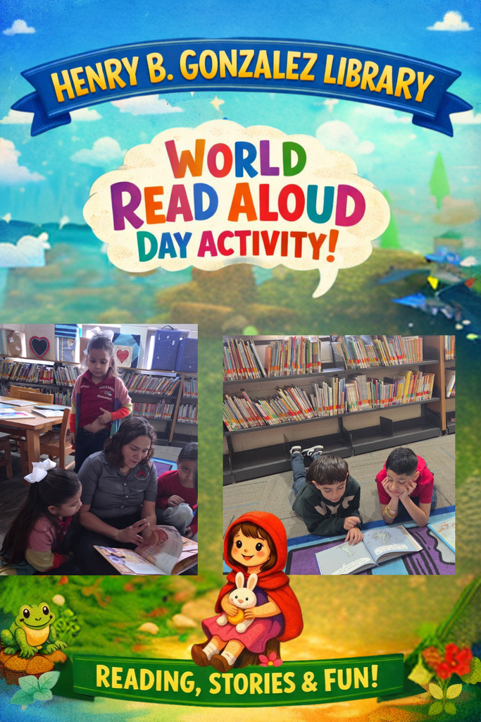 celebrating world read aloud day at the library by students reading books together with their peers.