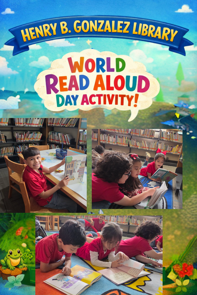 celebrating world read aloud day at the library by students reading books together with their peers.