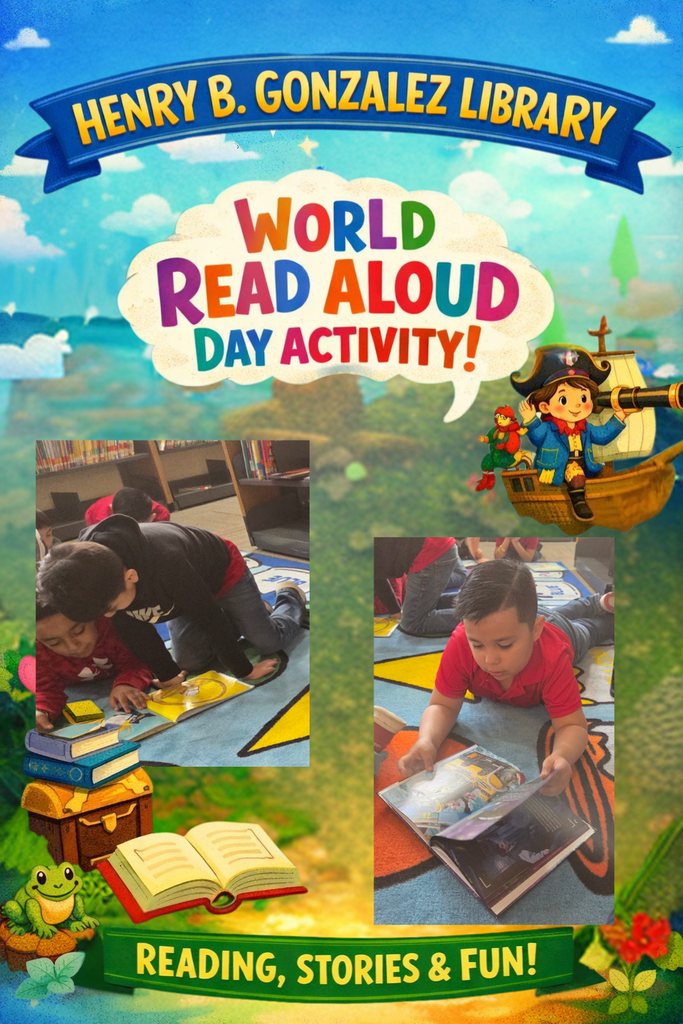 celebrating world read aloud day at the library by students reading books together with their peers.