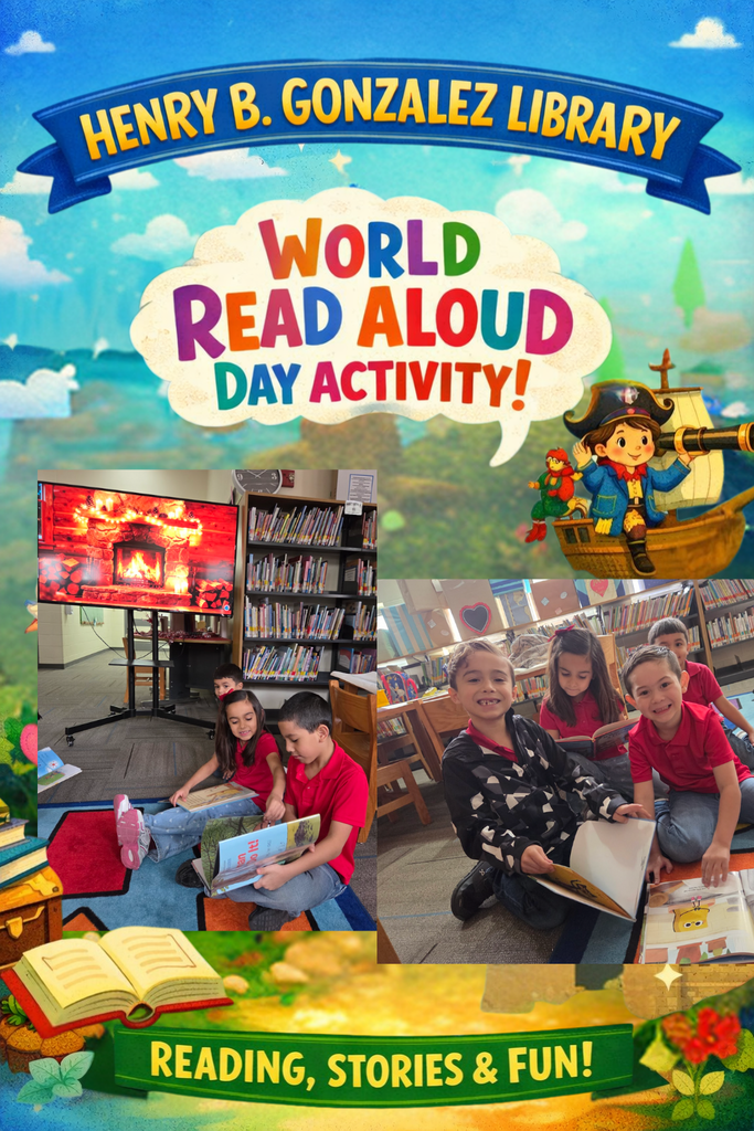 celebrating world read aloud day at the library by students reading books together with their peers.