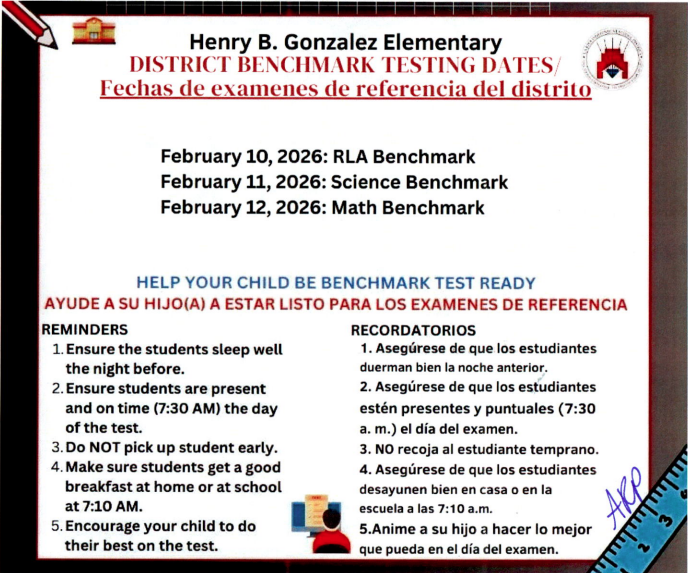 District Benchmark flyer to inform parents of testing.