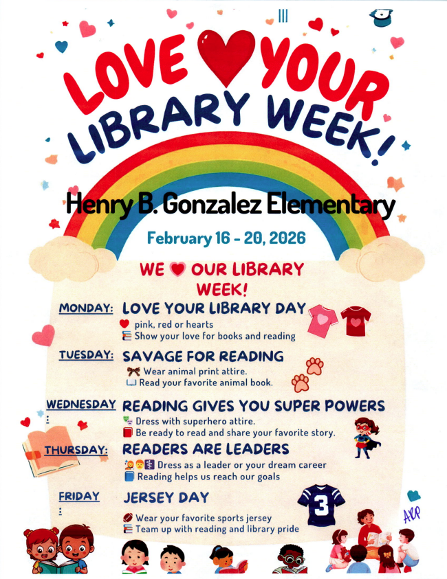 Love your library flyer with dress up activities from Feb 16-Feb 20, 2026