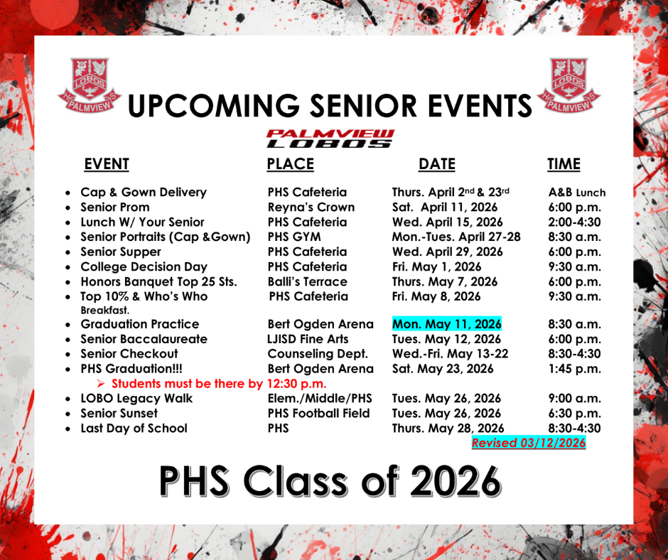 Updated Upcoming Senior Events