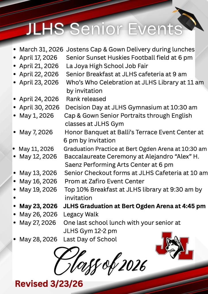 JLHS Senior Dates 2026 update
