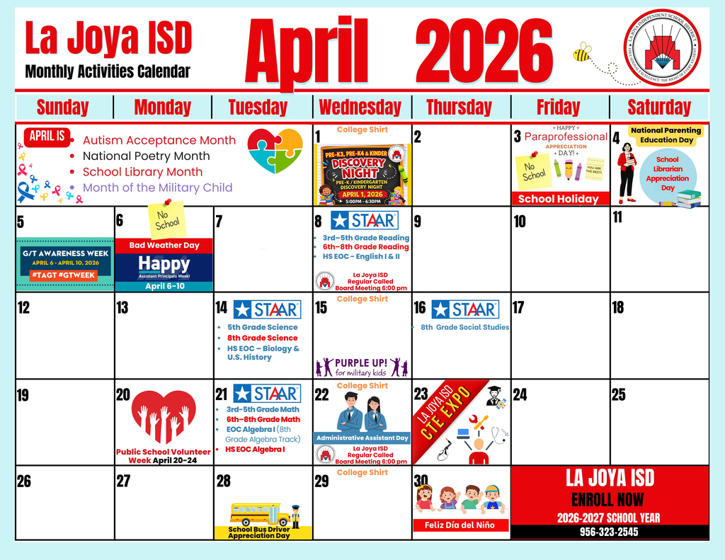 April Activities Calendar 2026